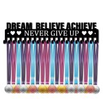 1PC Iron Medal Holder Frame Medals Display Rack Rectangle With Word Dream Believe Achieve Never Give Up Black Art Supplies