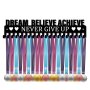 1PC Iron Medal Holder Frame Medals Display Rack Rectangle With Word Dream Believe Achieve Never Give Up Black Art Supplies