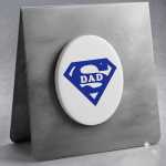 Super Dad Large Oval Magnet Blue On White
