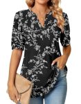 Anyally Womens Tunic Tops Summer Dressy Casual Puff Short Sleeve Shirts Work Business Blouses M Carved White + Black