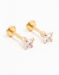 Goldair Gold Plated Surgical Steel Cubic Zirconia Flower Claw Flat Back Studs 2-PACK