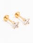 Goldair Gold Plated Surgical Steel Cubic Zirconia Flower Claw Flat Back Studs 2-PACK