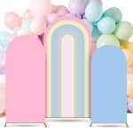 3 Pcs Spring Rainbow Arch Backdrop Stand Covers 4FT 5FT 6FT Pastel Rainbow Arch Cover Spandex Fitted Macaroon Background For Gro