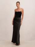 Isra Velvet Corset Maxi Dress - 16 Black