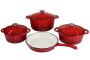 7 Piece Authentic Cast Iron Dutch Oven Cookware Pot Set - Red