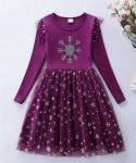 Plum Snow Princess Dress With Embroidered Snowflake