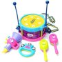 Shybuy 5PCS Novelty Kids Roll Drum Musical Instruments Band Kit Children Toy Baby Gift Set Colorful