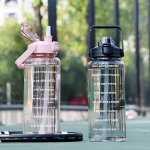 Large Water Bottle Leakproof Durable Drink Bottle With Time Marker Motivational Gym Water Jug Durable Handle For Sports And Fitn