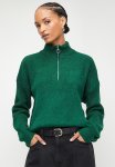 Soft Textured Zipper Knitwear Sweater - Green
