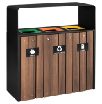 Complete Recycling Bin Three Division – Wood Cladding – Bin Liners – Decals – 105 X 46 X 118CM – RECW15