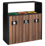 Complete Recycling Bin Three Division – Wood Cladding – Bin Liners – Decals – 105 X 46 X 118CM – RECW15