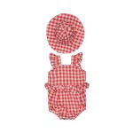 Girls Checked Printed Romper With Hat Set