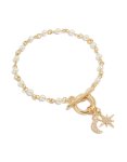Goldair Gold Plated Pearl & Cubic Zirconia Star Moon Fob Bracelet