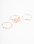 Rose Gold Plated Triple Flower Charms Toggle Bracelet