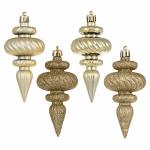 Vickerman 4" 4-FINISH Finial Ornament Shatterproof Plastic Christmas Tree Decoration 8 Pack Champagne Shiny Matte Glitter And Se