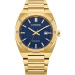 Men's Sport Gold-tone Stainless Steel Eco-drive Blue Dial Watch