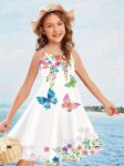 Girls Butterfly Graphic Cross Back Cami Dress Summer Clothes Beach Vacation