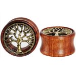 Oasis Plus Tree Of Life Organic Wood Tunnels Double Flared Ear Stretcher Saddle Plugs Gauge 8MM 0G