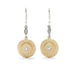 9KT Gold Beaten Earrings With Crystal Accents