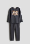 Printed Cotton Pyjamas - Dark Grey bear Hugs
