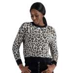 Fluffy Leopard Print Knit Top - Black Free