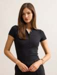 Aaliyah Ribbed Polo Top - L Black