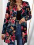 Floral Print Open Front Jacket Elegant Long Sleeve Jacket For Fall & Spring Women's Clothing