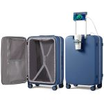 Mixi Large Checked Luggage With Cup Phone Holder And Charger Hard Shell Suitcases With Spinner Wheels 26 Inch Sapphire Blue