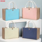 1PC Canvas & Burlap Tote Bag Casual Gift Bag Fashion Shopping Bag Portable Simple Style Handbag Multifunctional Shoulder Bag Sui