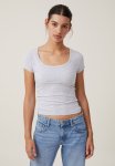 Cotton On Staple Rib Scoop Neck Short Sleeve Top - Grey Marle
