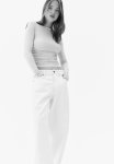 Gathered Jersey Top - Light Beige Marl