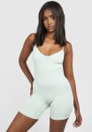 Basic Seamless Rib Strappy Short Unitard - Sage