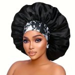 Silky Satin Bonnet Shower Cap For Women Large Satin Shower Cap With Flower Pattern Elastic Wide Band For Curly Straight Hair Bat