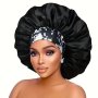 Silky Satin Bonnet Shower Cap For Women Large Satin Shower Cap With Flower Pattern Elastic Wide Band For Curly Straight Hair Bathroom Accessories