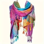 Bohemian Paisley Pashmina Shawl For Women Colorful Fringed Scarf Classic Style Warm Wrap For Autumn & Winter Mardi Gras Accessor