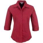 Ladies 3 4 Sleeve Manhattan Striped Shirt Red