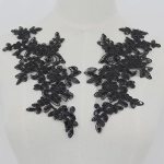Semcicor Set Of 2 Sequin Flower Patches Lace Applique Embroidered Trim Applique Motif Wedding Gown Dress Bridal Diy Crafts Black