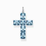 Pendant Cross With Aquamarine-coloured Stones - Silver