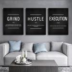 3PCS SET Grind Hustle Execution Quotes Canvas Wall Art - Motivational Gifts For Friends Entrepreneurs And Home Office Decor - In