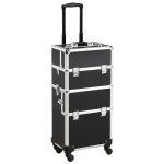Yaheetech Rolling Makeup Train Case 3 In 1 Cosmetic Makeup Case Large Aluminum Trolley Makeup Travel Case Professional Rolling C