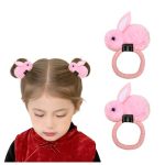 Pink Easter Bunny Hair Scrunchies Ties Plush Rabbit Hair Bands Elastics Rope Ponytail Holders Stuffed Easter Bunny Hair Accessor