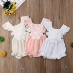 Peach Lacey Ruffle Solid Romper 12-18M