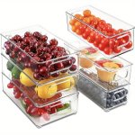 2 4 6PCS Refrigerator Storage Bins Stackable Space-saving Organizer Bins Fridge Transparent Bins With Handles Kitchen Organizer
