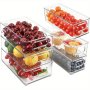 2/4/6PCS Refrigerator Storage Bins Stackable Space-saving Organizer Bins Fridge Transparent Bins With Handles Kitchen Organizer Fruit Container For Freezer Pantry Cabinets Drawer And Shelves