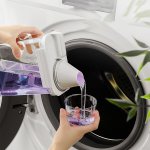Clear Plastic Commercial Laundry Detergent Dispenser With Blue Liquid - Large Capacity Liquid Dispenser For Detergent Bleach Or 