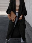 Solid Open Front Pocket Cardigan Casual Long Sleeve Long Length Sweater For Fall & Winter Women's Clothing
