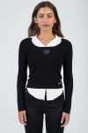 Sissy Boy Womens Layered Knit Jersey With Bling Detail - Black And White XL
