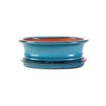 Assorted Glazed Bonsai Pots With Saucer 8" - Light Blue Oval With Matching Saucer 20 X 16 X 6CM