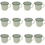 Coffee Enamel Mug 8CM - 12 Pack Green And Cream