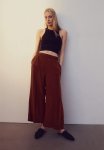 Cropped Pull-on Trousers - Rust Red